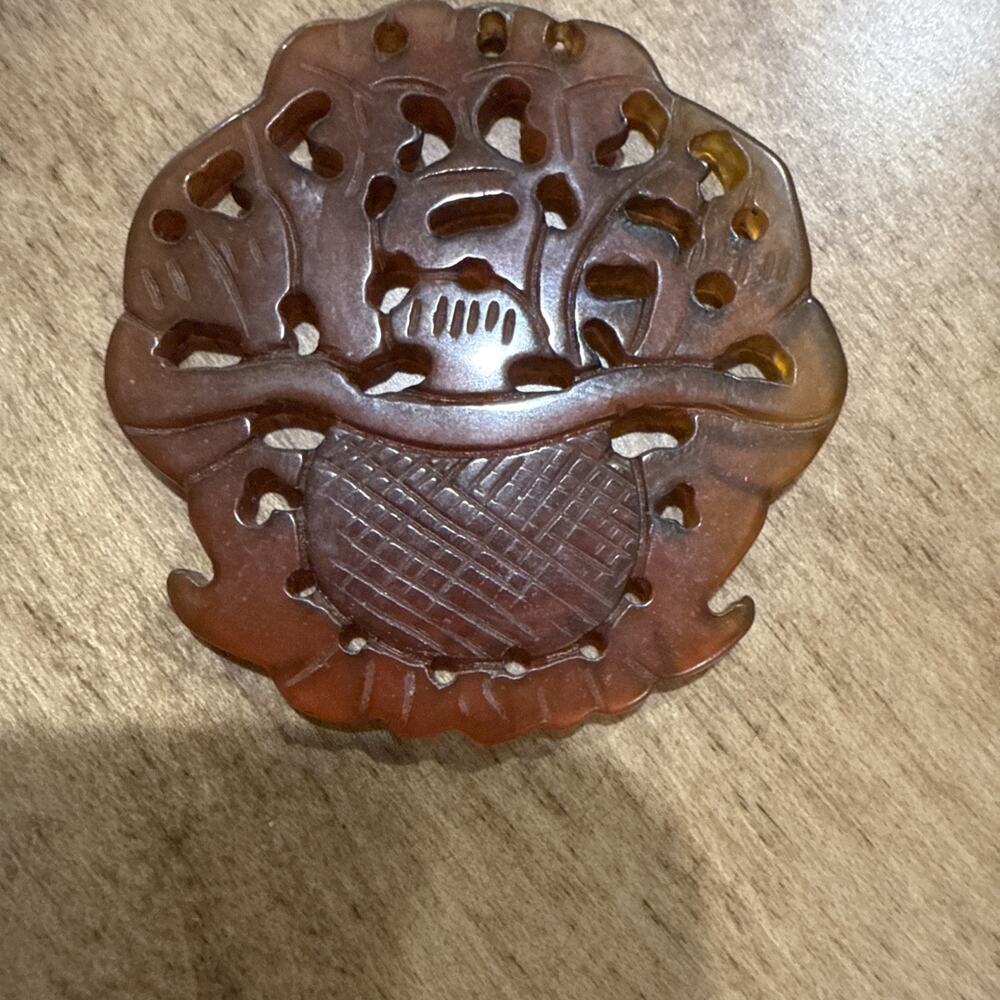 Vintage Sun Monkey god head CARVED ORANGE JADE Pendant Piece